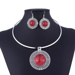 LNL058 - Silver Link Embelished Choker Set (2Pcs)