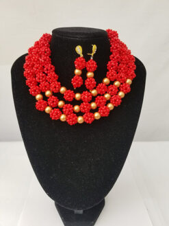 Red And Gold Beaded Ball Set (2Pcs)