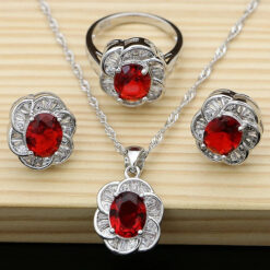 Sterling Silver Red Crystal Set (3Pcs)