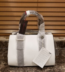 CafeNoir's White Leather Bowling Bag