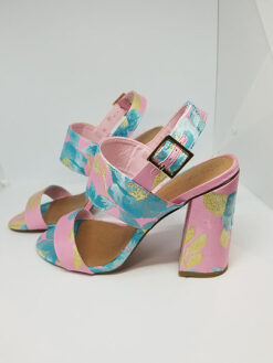 Print Open Toe Block Heel Shoe