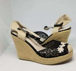 Black Espadrille Wedges Canvas