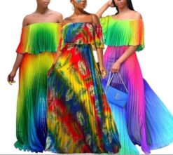 Off Shoulder Rainbow Maxi-dress