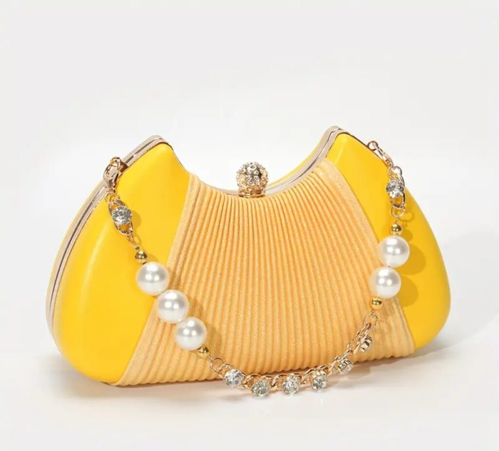 Elegant Pearl-Chain Yellow Clutch