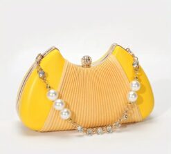 Elegant Pearl-Chain Yellow Clutch