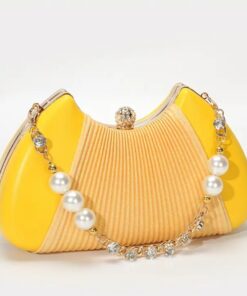 Elegant Pearl-Chain Yellow Clutch