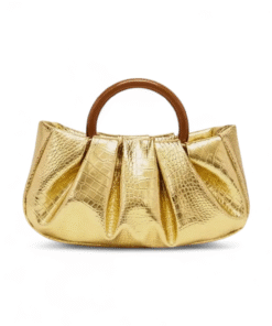 Gold Pleated Top Handle Bag