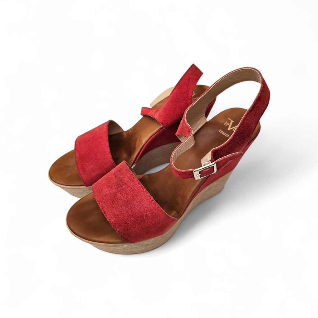 Versace Rosso Suede Wedge Sandals