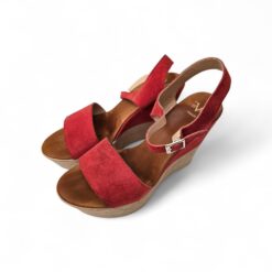 Versace Rosso Suede Wedge Sandals