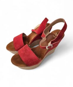 Versace Rosso Suede Wedge Sandals